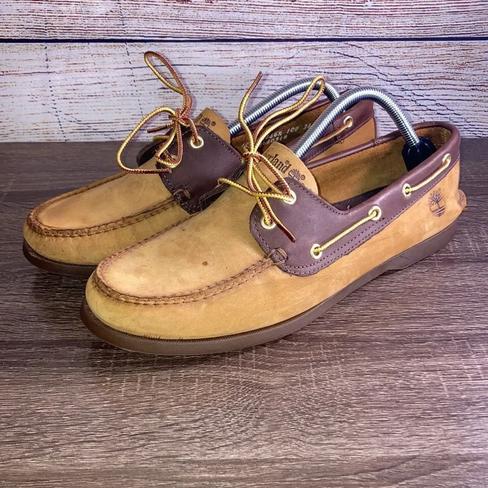 Mens Like New Timberland Boat Shoes Size 10.5 Brown & Tan